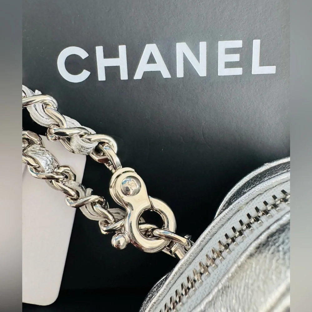 CHANEL Collectible Metallic Silver Heart Mini Bag Charm